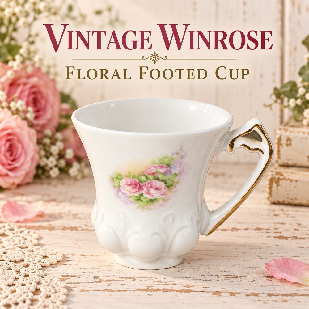 Vintage Winrose Collection Floral Footed Cup Pink Roses Gold Trim USA 4”